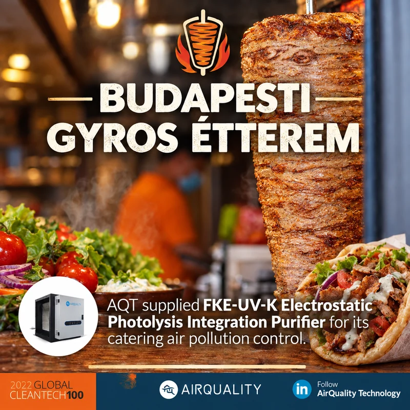 Budapesti gyrosétterem: FKE-UV-K elektrosztatikus és UV-fokozatú levegőtisztító a konyhai elszívott levegőre