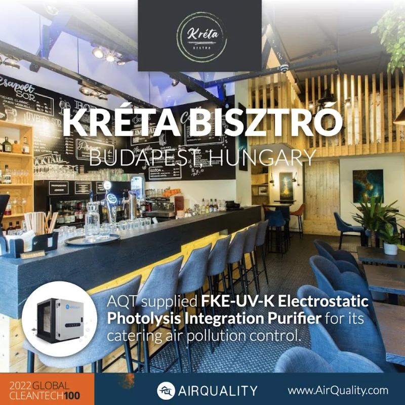 Kréta Bisztró, Budapest: FKE-UV-K elektrosztatikus és UV-fokozatú levegőtisztító a konyhai elszívott levegőre