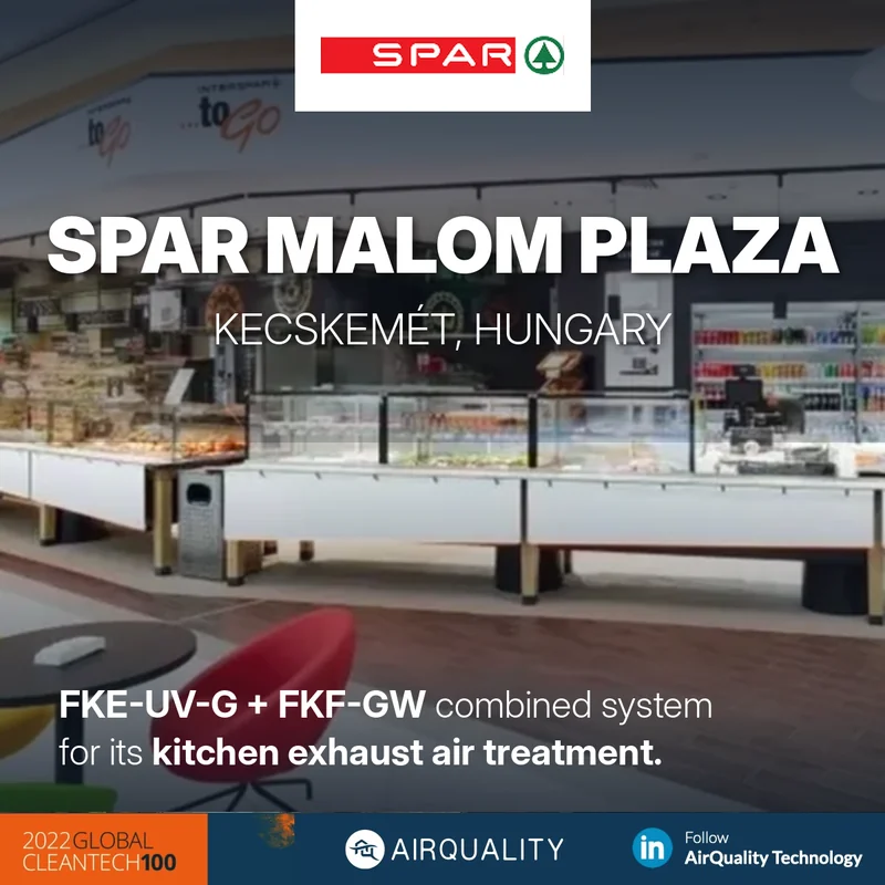 SPAR, Malom Plaza, Kecskemét: FKE-UV-G és FKF-GW kombinált rendszer a konyhai elszívott levegő kezelésére